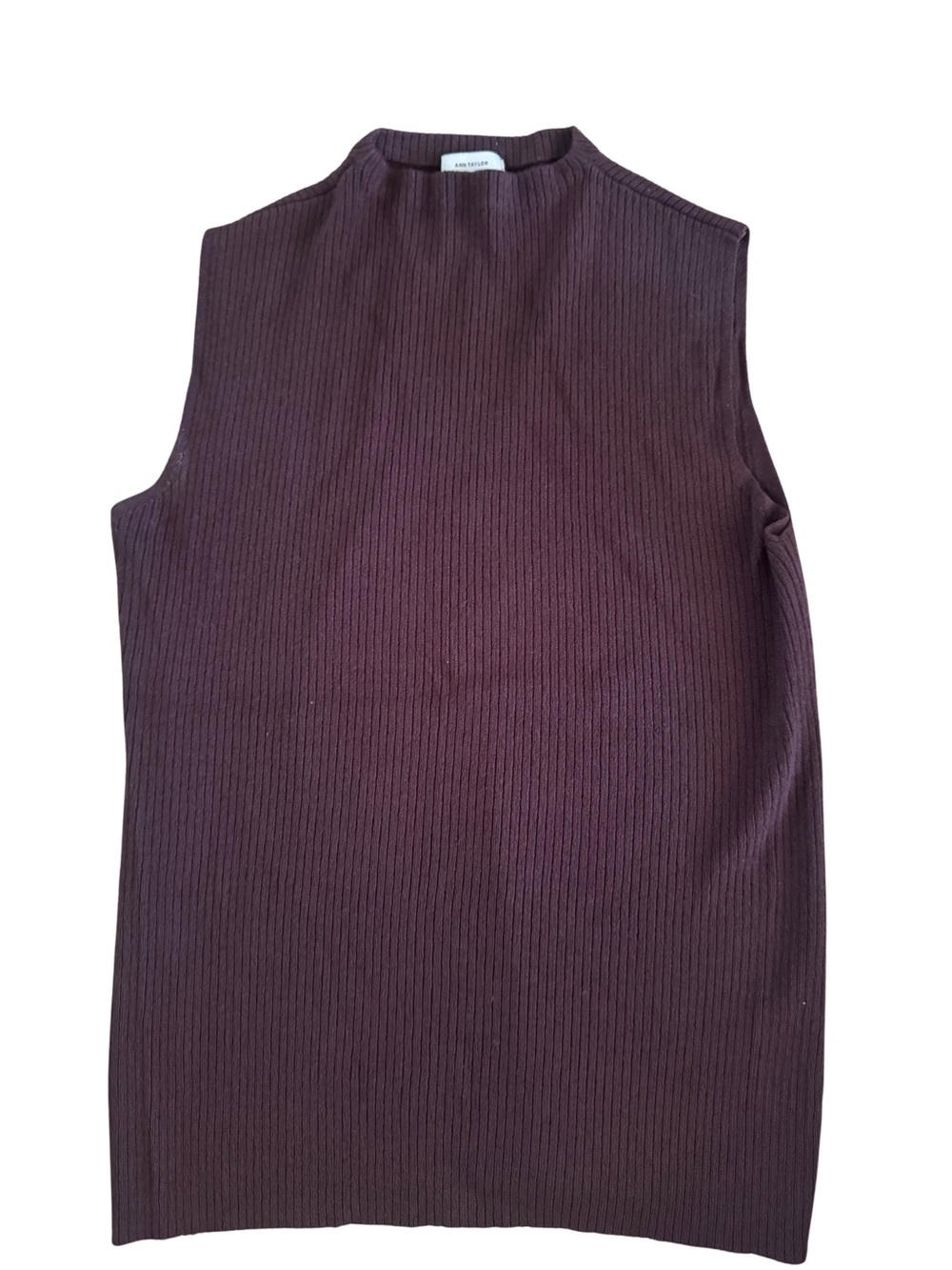 Ann Taylor Ribbed Mock Neck Sleeveless Top - Plum